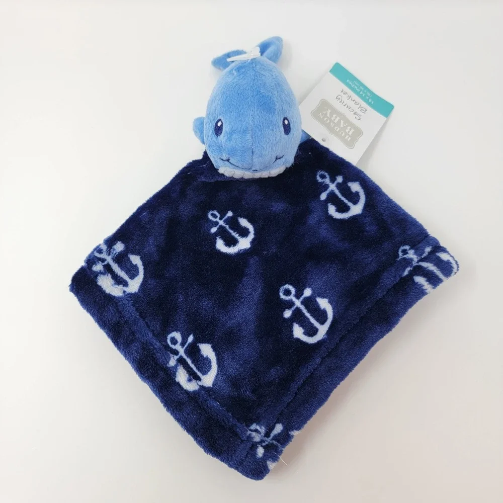 NWT HB Hudson Baby Whale Anchor Nautical Plush Navy Blue Lovey Security Blanket